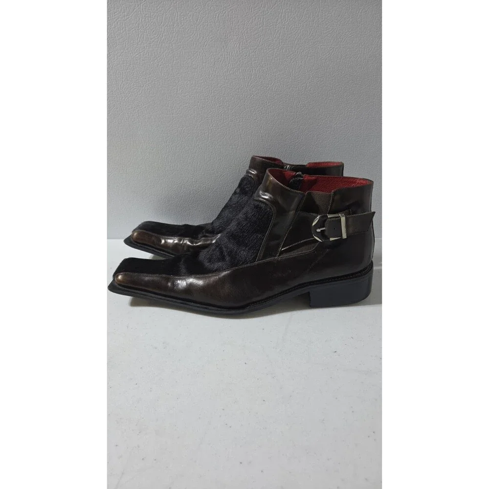 Zota Mens Side Zip Leather Ankle Boots Brown Horse Hair Size 13